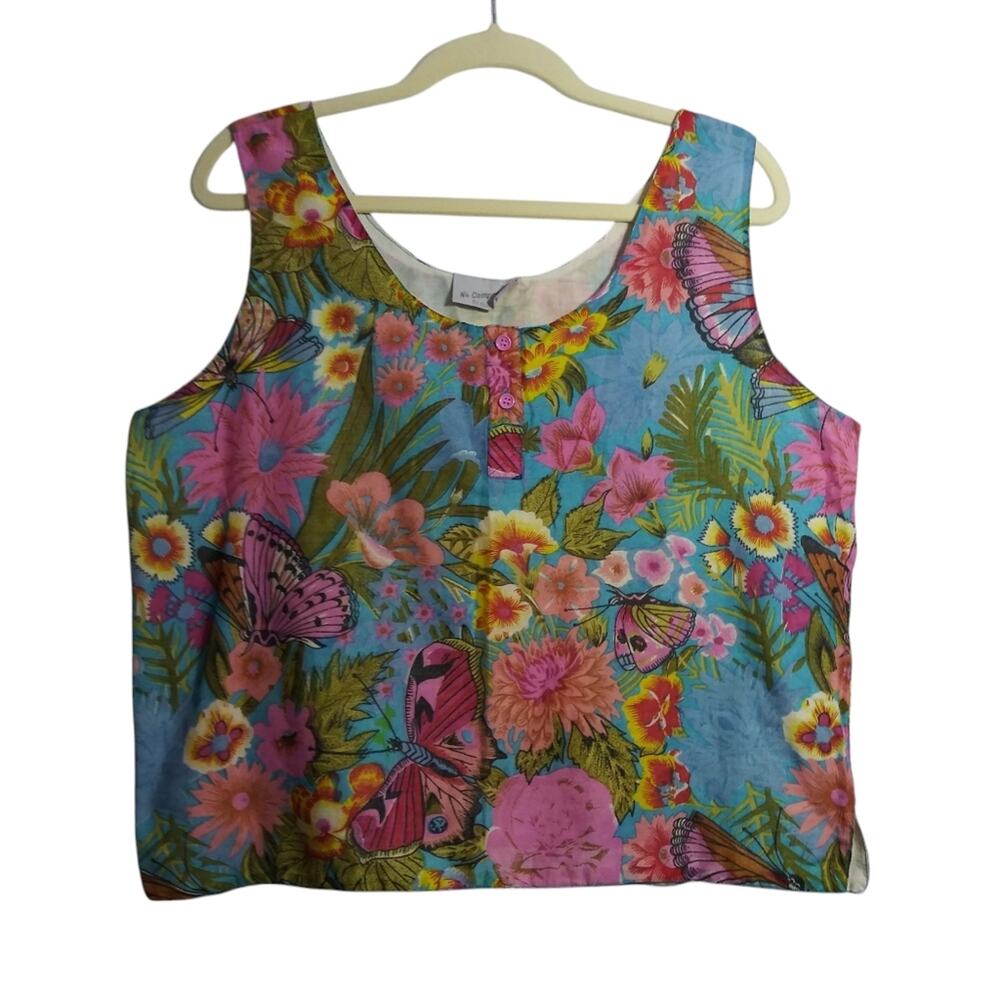 No Compromise by Fuego Floral Sleeveless Cotton Top Tropical Multicolor Size L